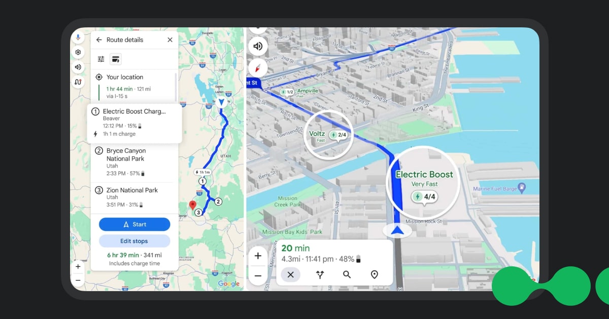 EV route planning google maps