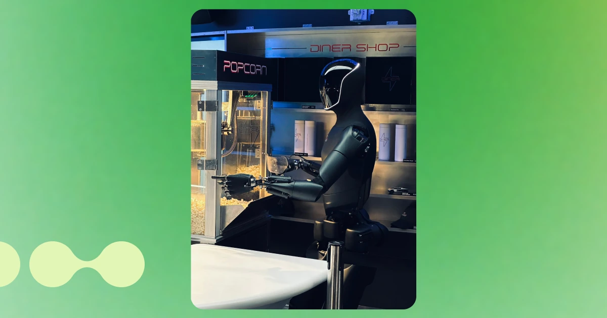 Optimus humanoid robot scoops popcorn at the Tesla Diner and Supercharger